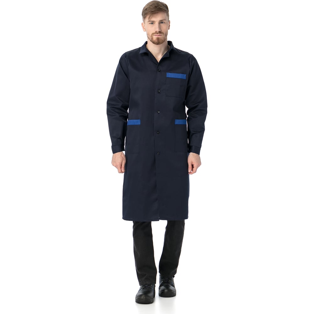 Изображение товара Мужской рабочий халат ИВАРУС ИТР с длинным рукавом синий 68-70