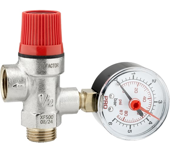 Изображение товара Клапан предохранительный PROFACTOR с манометром в/н 1/2, 3 бар PF BS 577-3