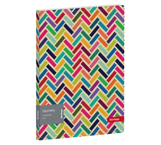 Изображение товара Папка на 4 кольцах BERLINGO Geometry 24 мм, 600 мкм, D-кольца, с внутренним карманом, с рисунком RB4_4D102