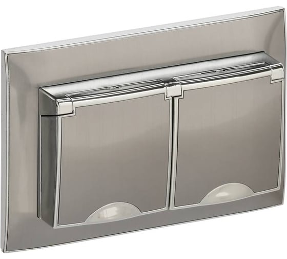 Изображение товара Розетка IEK SKANDY 2-я с кр. 16А в сб IP44 SK-R12N никель SK-R26-16-44-K50-F