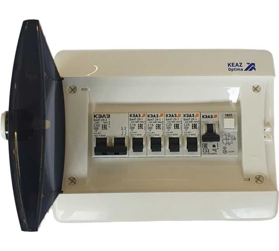 Изображение товара Распределительный щит КЭАЗ с автоматами навесной НКУ ЩР50А UNK-08 (2С50, 2x1С16,2x1С25,АВДТ22С32) 00-00005584