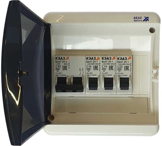 Изображение товара Распределительный щит КЭАЗ с автоматами навесной НКУ ЩР40А UNK-06 (1x2С40, 2x1С16,1x1С25) 00-00005562