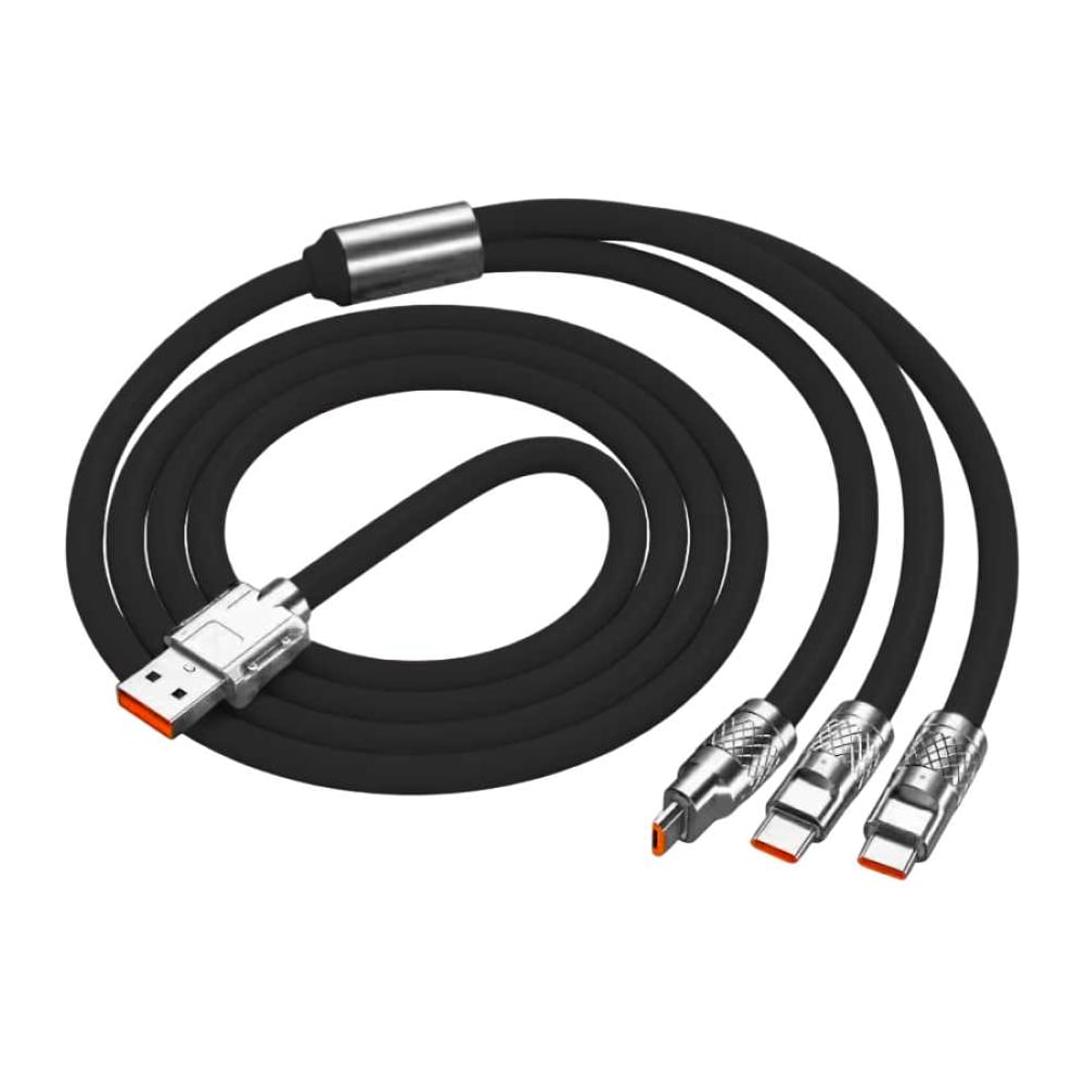 Изображение товара Кабель быстрой зарядки ZDK 3в1 120 см Type-C Micro USB Lightning черный