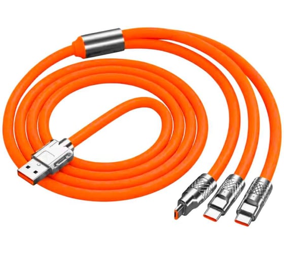 Изображение товара Кабель быстрой зарядки ZDK 3в1 (usb type c, micro usb, lightning) 120 см, цвет оранжевый, one30or