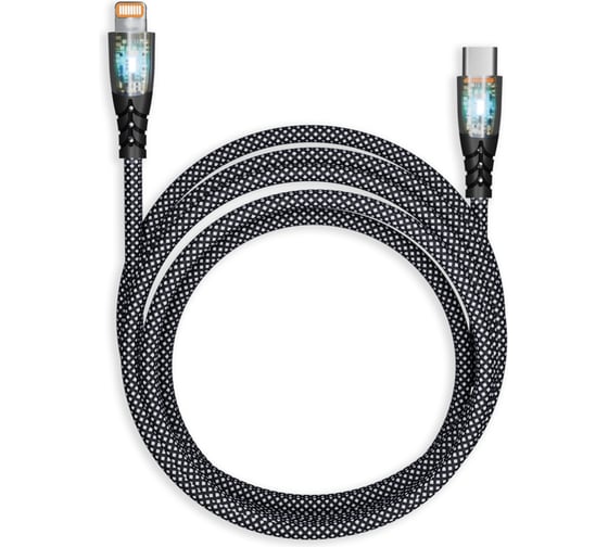 Изображение товара Кабель для зарядки и передачи данных SMARTBUY прозрачные наконечники TYPE C - LIGHTNING черный, 3А, нейлон, 1 м IK-12-PDTRANSP-BLACK