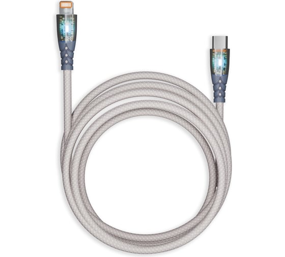 Изображение товара Кабель для зарядки и передачи данных SMARTBUY прозрачные наконечники TYPE C - LIGHTNING серый, 3А, нейлон, 1 м IK-12-PDTRANSP-GRAY