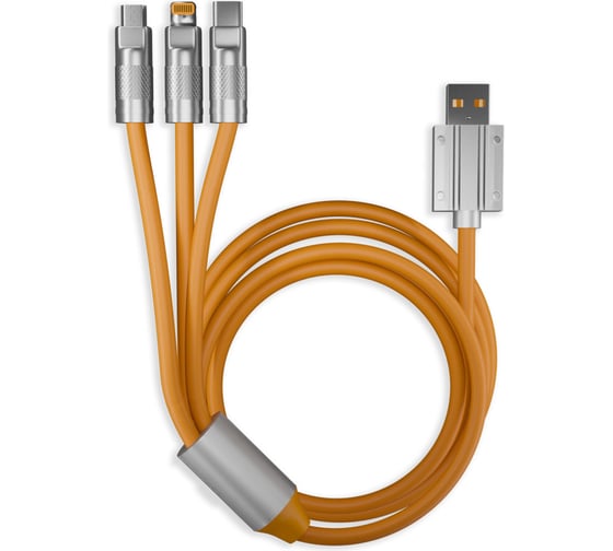 Изображение товара Кабель для зарядки SMARTBUY 3-в-1 супертолстый BOLD TYPE C+LIGHTNING+MICROUSB оранжевый, 3А, TPE, 1 м IK-312QBOMB2-ORANGE
