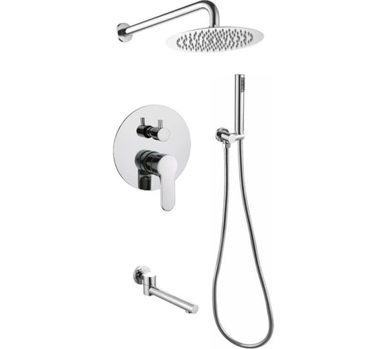 Изображение товара Встраиваемый смеситель для ванны D-Lin с 3-фунуциями, излив-переключатель на лейку Тропический дождь D-li D10A30