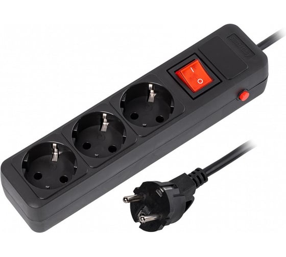 Изображение товара Сетевой фильтр Smartbuy 16А, 3500 Вт, 3 гнезда, без заземляющего штыря, с заземляющим контактом, ПВС 3x1.0, 5 м, черный SBSP-3-50-K