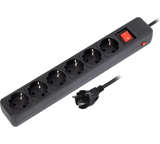 Изображение товара Сетевой фильтр Smartbuy 16А, 3500 Вт, 6 гнезд, без заземляющего штыря, с заземляющим контактом, ПВС 3x1.0 кв.мм, 1,8 м, черный SBSP-6-18-K