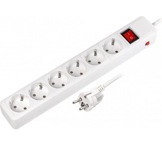 Изображение товара Сетевой фильтр Smartbuy 16А, 3500 Вт, 6 гнезд, без заземляющего штыря, с заземляющим контактом, ПВС 3x1.0 кв.мм, 3 м, белый SBSP-6-30-W