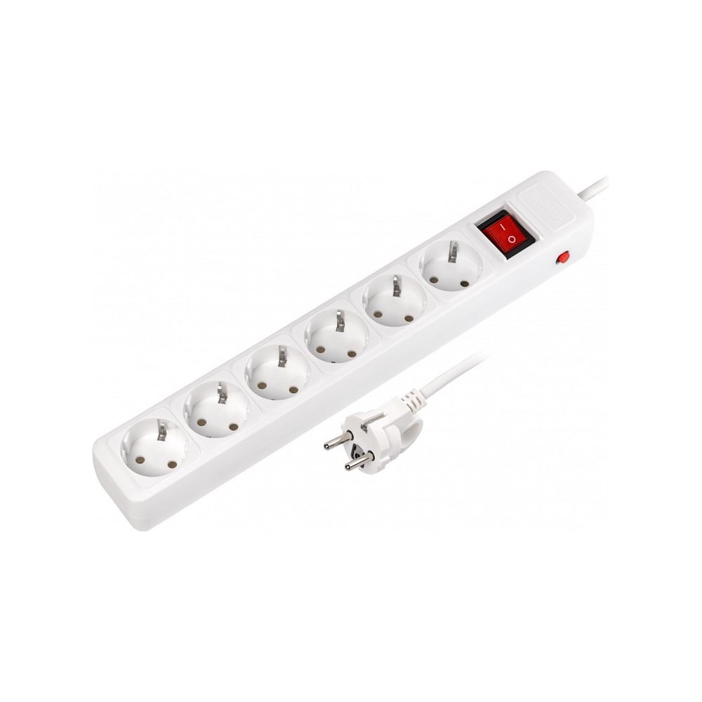 Изображение товара Сетевой фильтр Smartbuy 6 розеток 3500 Вт с заземляющим контактом и кабелем 1,8 м SBSP-6-18-W