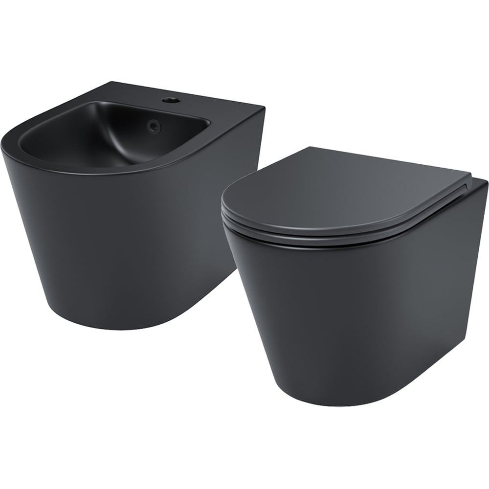 Изображение товара Комплект IDDIS 2в1: подвесной унитаз и биде, черный матовый, Calipso CALR3BMi73