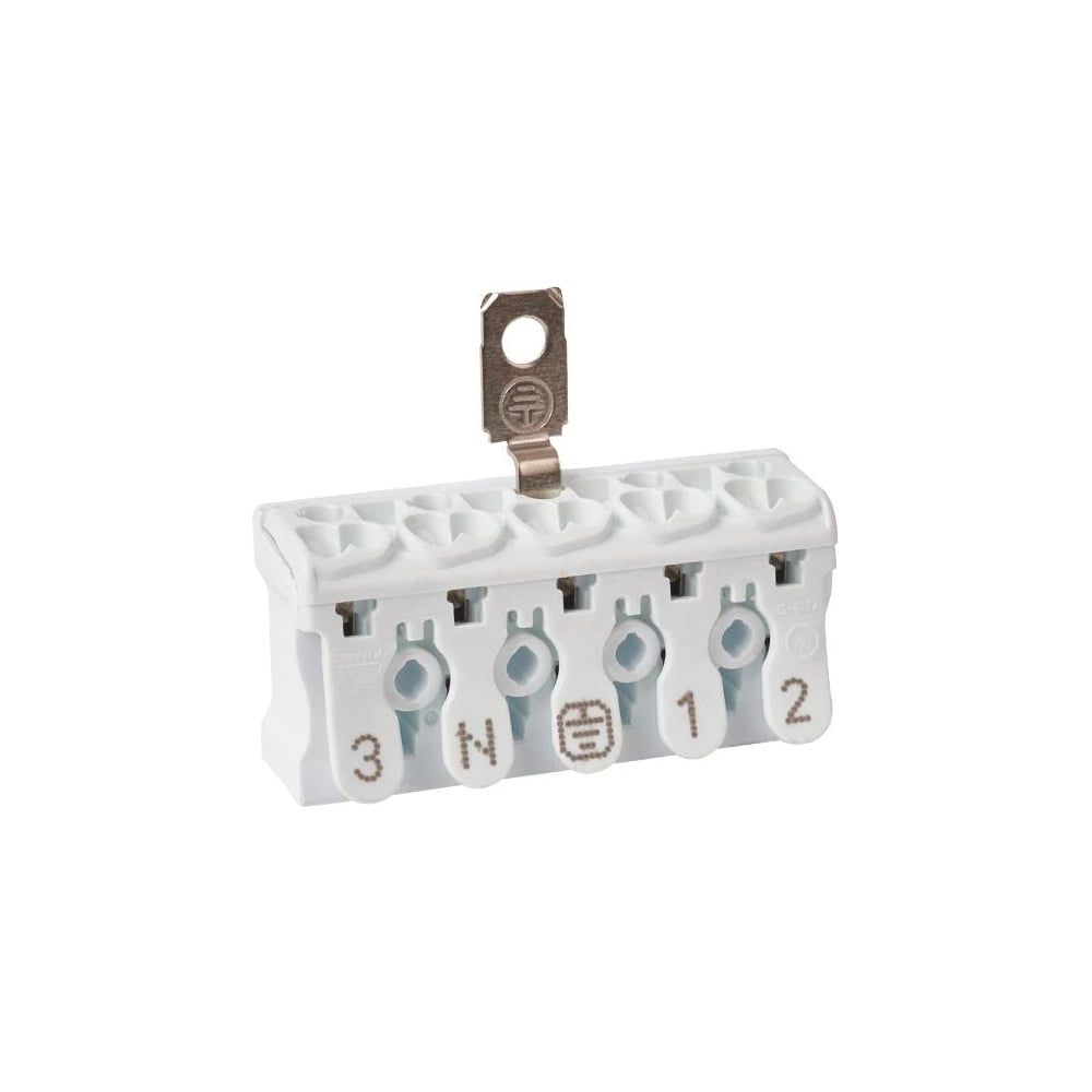 Изображение товара Клемма пружинная соединительная HLT КСПнз5-3L+N+PE, 16A, с монтажной ножкой и заземлением под винт (50шт./уп.) 081-32-033