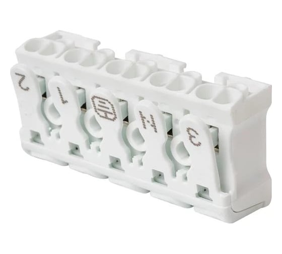 Изображение товара Клемма пружинная соединительная HLT КСП5-3L+N+PE, 16A (50шт./уп.) 081-32-030