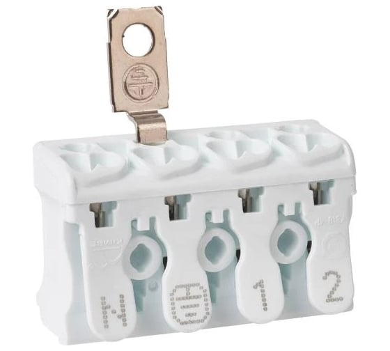 Изображение товара Клемма пружинная соединительная HLT КСПз4-2L+N+PE, 16A, с заземлением подвинт (50шт./уп.) 081-32-027