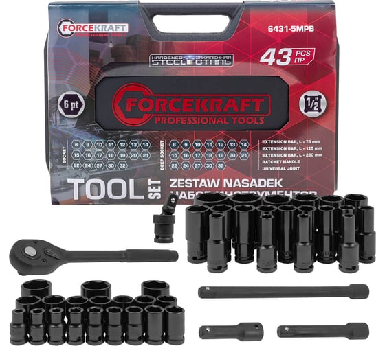Изображение товара Набор инструментов Forcekraft 43 предмета 1/2 FK-6431-5MPB(62299)