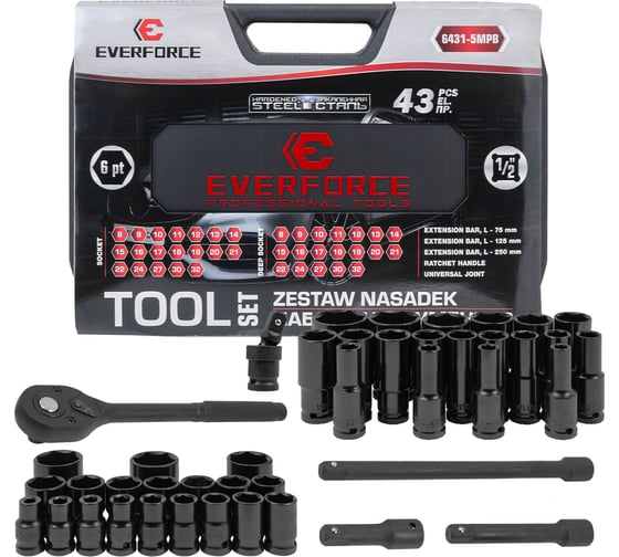 Изображение товара Набор инструментов EVERFORCE 43 предмета 1/2 EF-6431-5MPB(62298)
