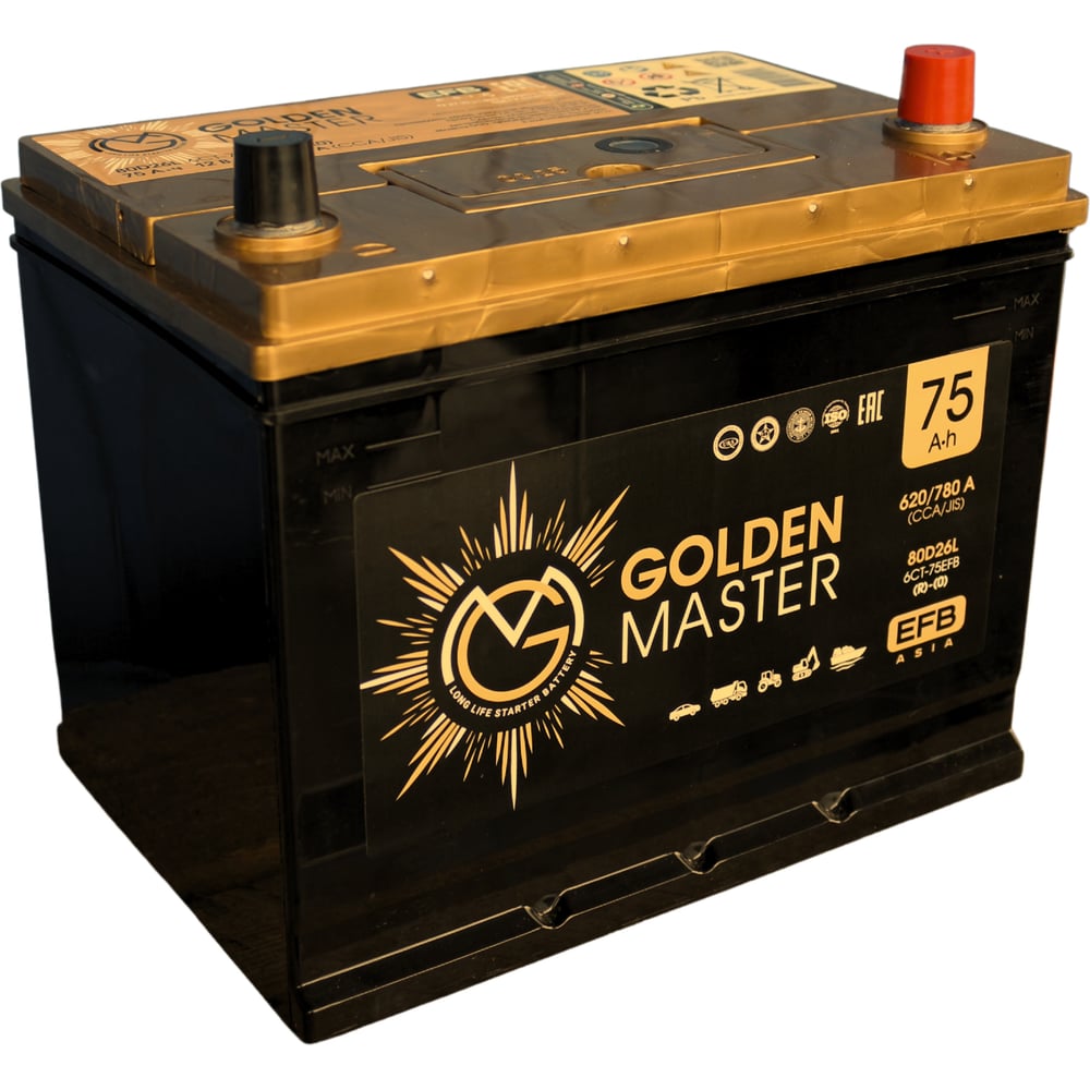 Изображение товара Аккумулятор GOLDEN MASTER EFB ASIA 6СТ-75 12В 75Ач 620А