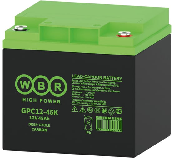 Изображение товара Аккумуляторная батарея карбоновая WBR GPC12-45K, 12В, 45 Ач УТ-00002517