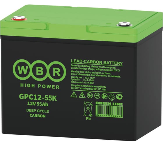 Изображение товара Аккумуляторная батарея карбоновая WBR GPC12-55K, 12В, 55 Ач УТ-00002519