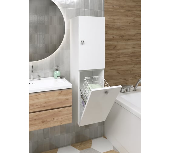 Изображение товара Подвесной высокий шкаф туалетный SANTREK ПВШТ HOME 1 дверь, 1 кор., белый глянец, правый, 300х1114х300 мм 322163