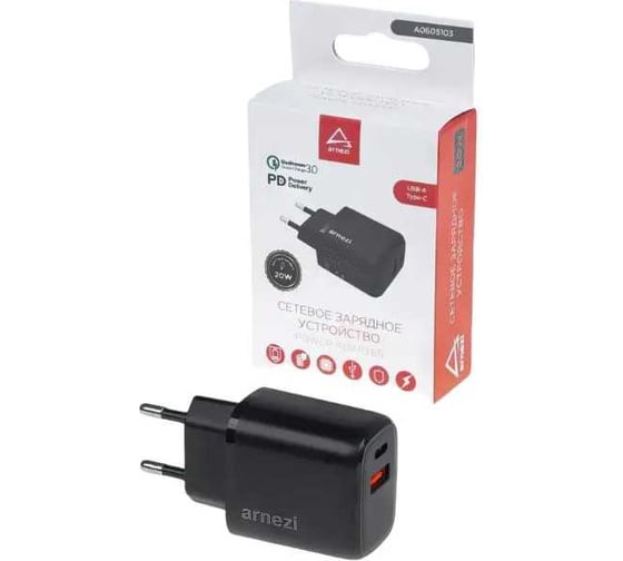 Изображение товара Сетевое зарядное устройство ARNEZI 20W Usb-A + Type-C (PD3.0 + QC3.0) A0605103