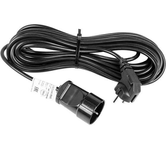 Изображение товара Силовой удлинитель REXANT ПВС 3х0.75, 10 м, с/з, 6 А, 1300 Вт, IP44, черный Россия 11-7089