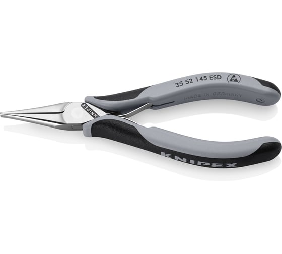 Изображение товара Длинногубцы захватные для электроники Knipex ESD, антистатические, плоские губки, 145 мм, 2-комп ручки KN-3552145ESD
