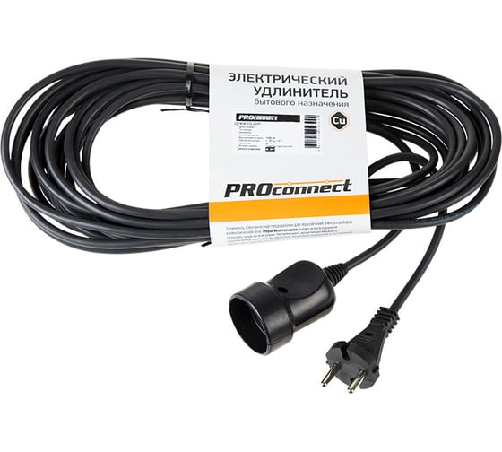 Изображение товара Силовой удлинитель PROconnect ПВС 2х0.75, 10 м, б/з, 6 А, 1300 Вт, IP20, черный 11-7114