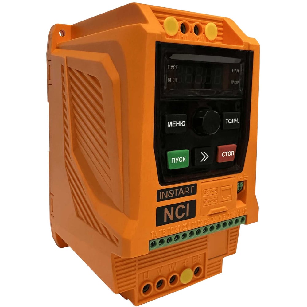 Изображение товара Преобразователь частоты INSTART NCI-G4.0-2B|4кВт, 17А|вход 1~198-253В, 50/60Гц, выход 3~230 (220)В, асинхронный/синхронный электродвигатель, встроенная панель (сьемная-опция), IP20, Modbus RTU, 00113600