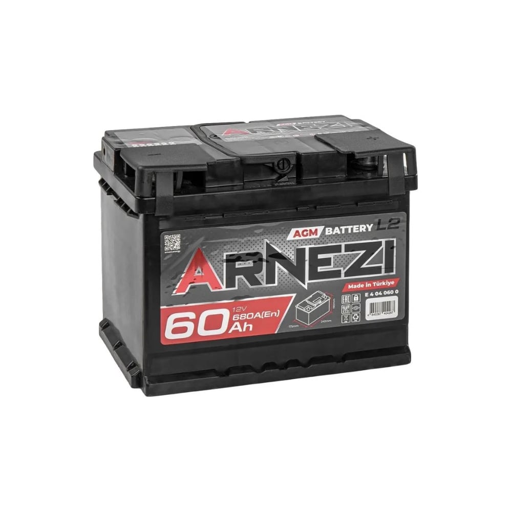 Изображение товара Аккумулятор ARNEZI AGM Start-stop 60 А/ч обратный R+ 242x175x190 мм