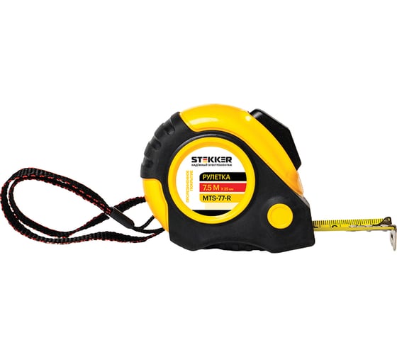 Изображение товара Рулетка STEKKER MTS-77-R 7,5 м х 25 мм, прорезиненное покрытие, II класс точности 50203