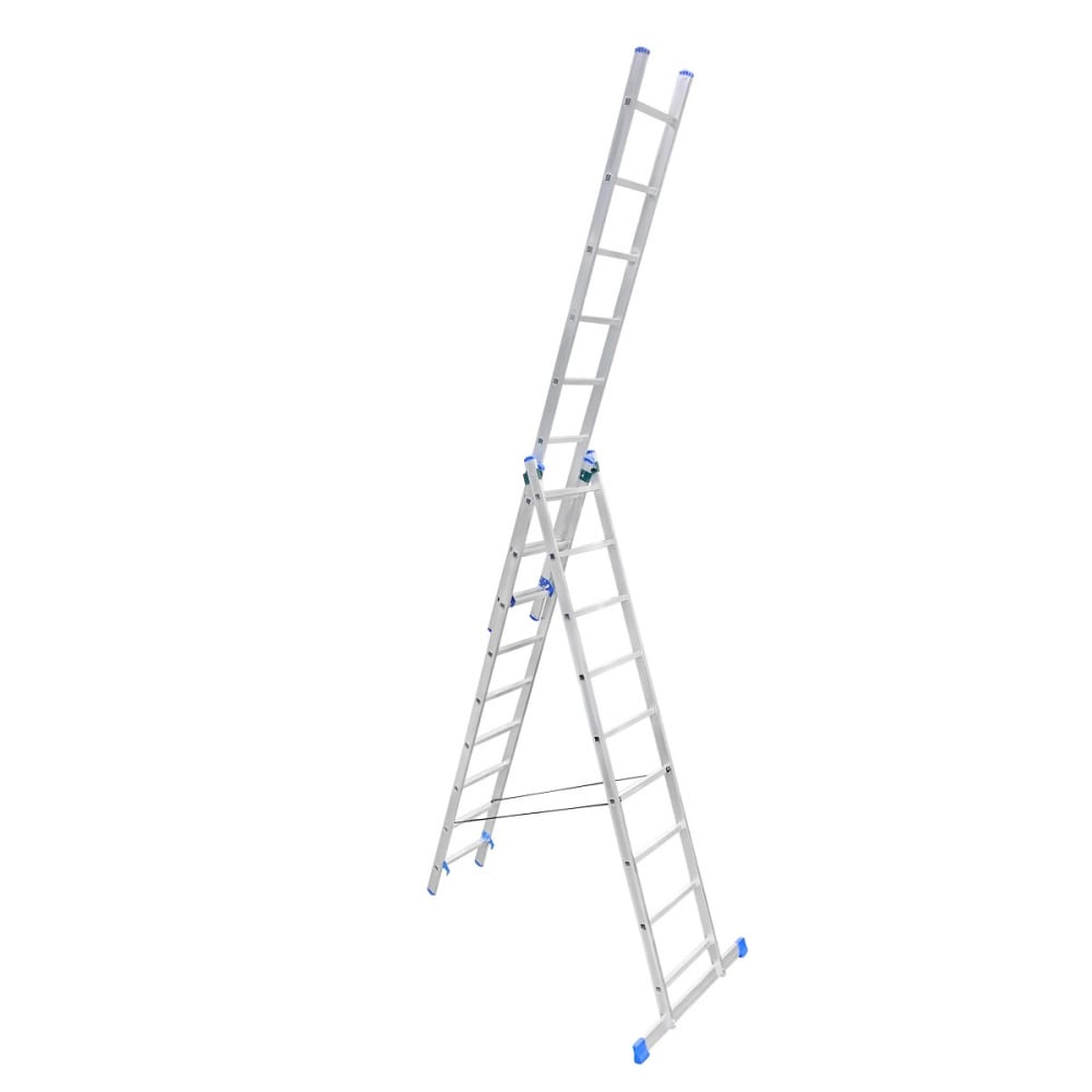 Трехсекционная алюминиевая лестница LadderBel стремянка алюминиевая ladderbel str al 8 8 ступеней максимальная нагрузка 150 кг