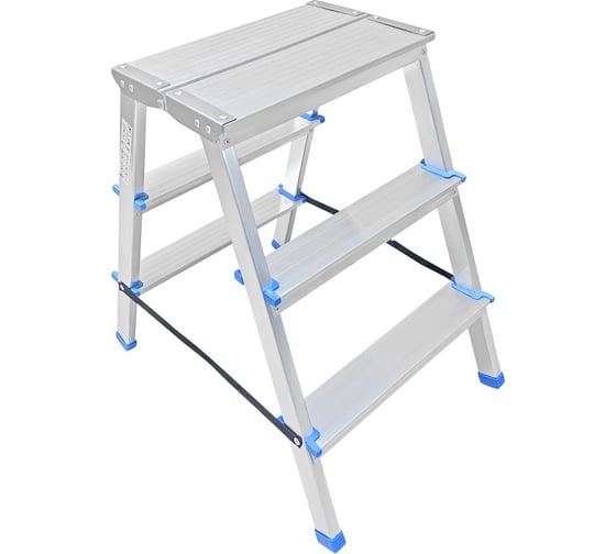 Изображение товара Двусторонняя алюминиевая стремянка с широкой площадкой LadderBel 3 ступени STR2-AL-3EP