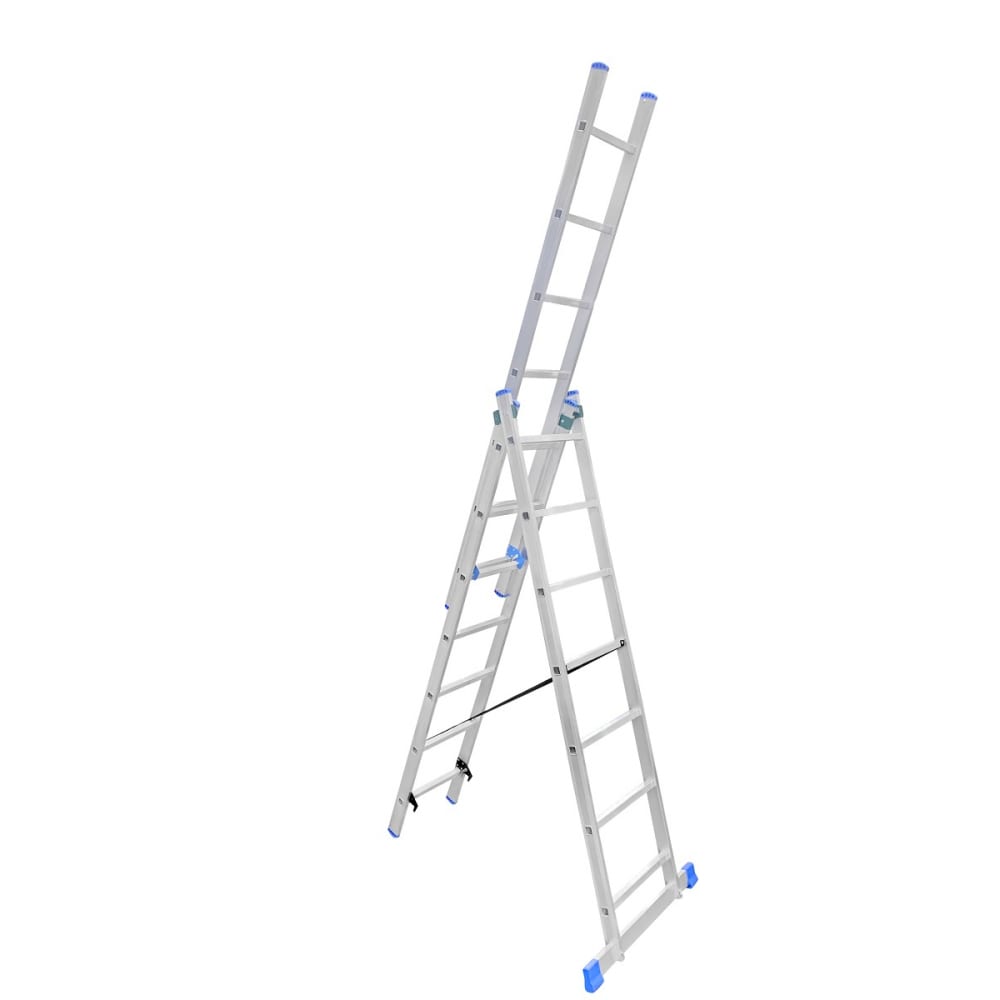 Трехсекционная алюминиевая лестница LadderBel стремянка алюминиевая ladderbel str al 7 7 ступеней максимальная нагрузка 150 кг
