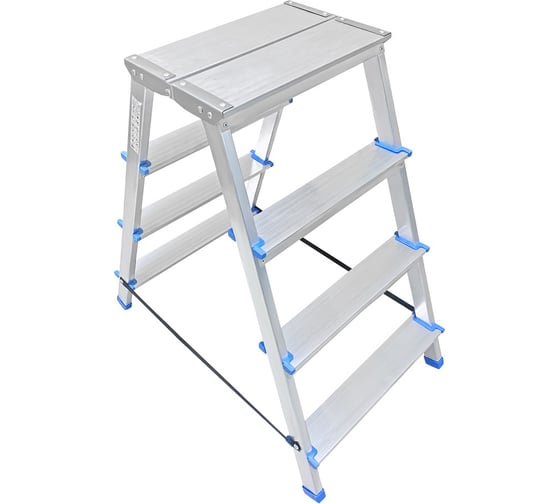 Изображение товара Двусторонняя алюминиевая стремянка с широкой площадкой LadderBel 4 ступени STR2-AL-4EP