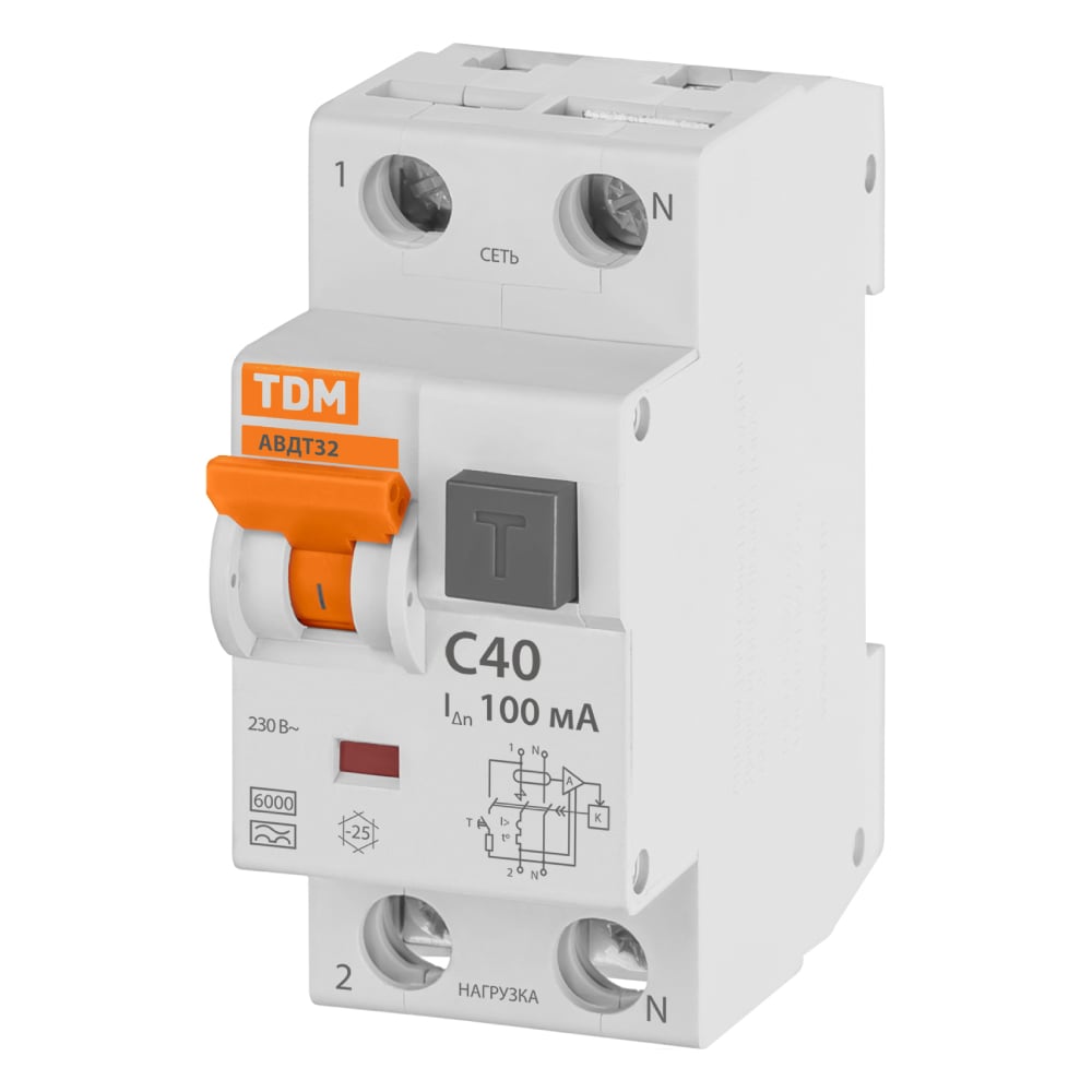 Изображение товара Автоматический выключатель дифференциального тока АВДТ 32 С40 40А 100мА IP20 TDM ELECTRIC