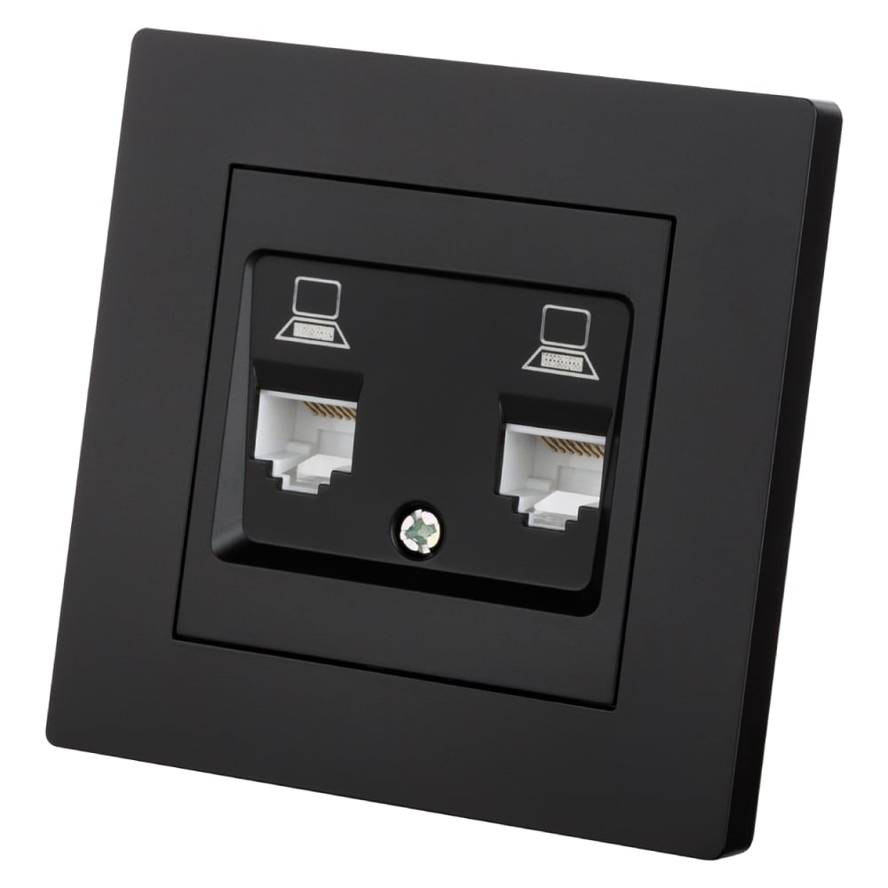 Изображение товара Розетка компьютерная двойная RJ45 Сенеж TDM SQ1816-0323, черная, встроенная