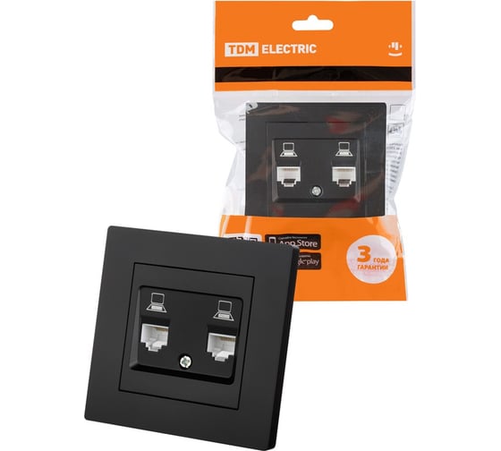 Изображение товара Розетка компьютерная двойная TDM ELECTRIC RJ45, черная Сенеж TDM SQ1816-0323