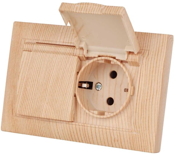 Изображение товара Розетка двойная TDM ELECTRIC 2П+З, 16А, 250В, IP44, с защитными шторками, с крышкой, сосна, Лама TDM SQ1815-0360
