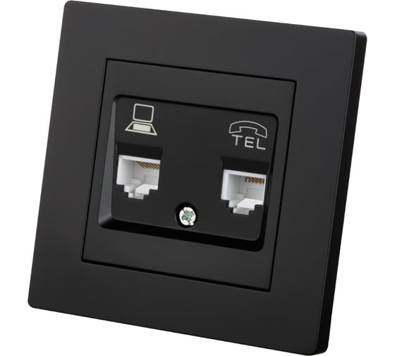 Изображение товара Розетка телефонная + компьютерная TDM ELECTRIC RJ11 + RJ45, черная, Сенеж TDM SQ1816-0327