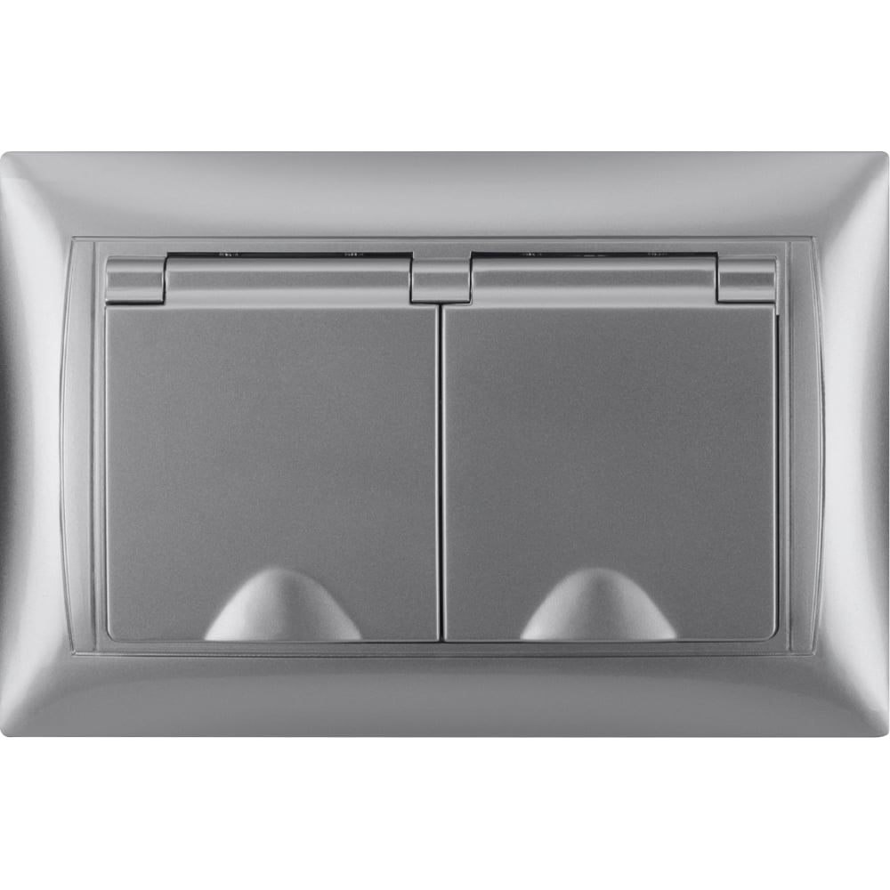 Розетка двойная TDM ELECTRIC 2П+З, 16А, 250В, IP44, с защитными шторками, с крышкой, серебристый металлик, Лама TDM SQ1815-0260