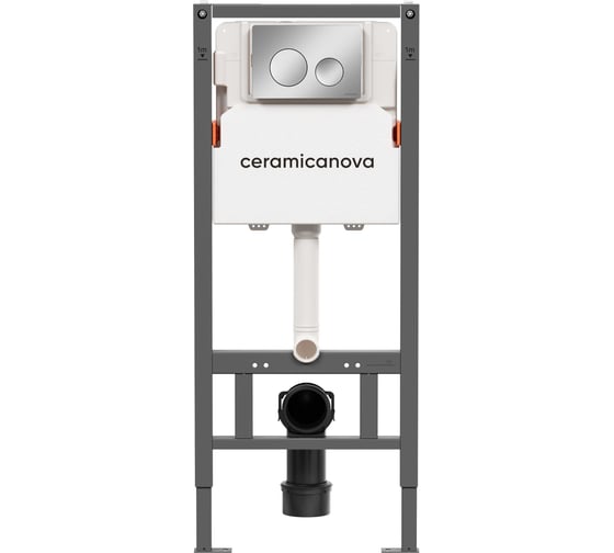 Изображение товара Система инсталляции для унитазов Ceramicanova Balance с кнопкой смыва Circle, цвет хром глянцевый, с креплениями, арт. CN121001CH