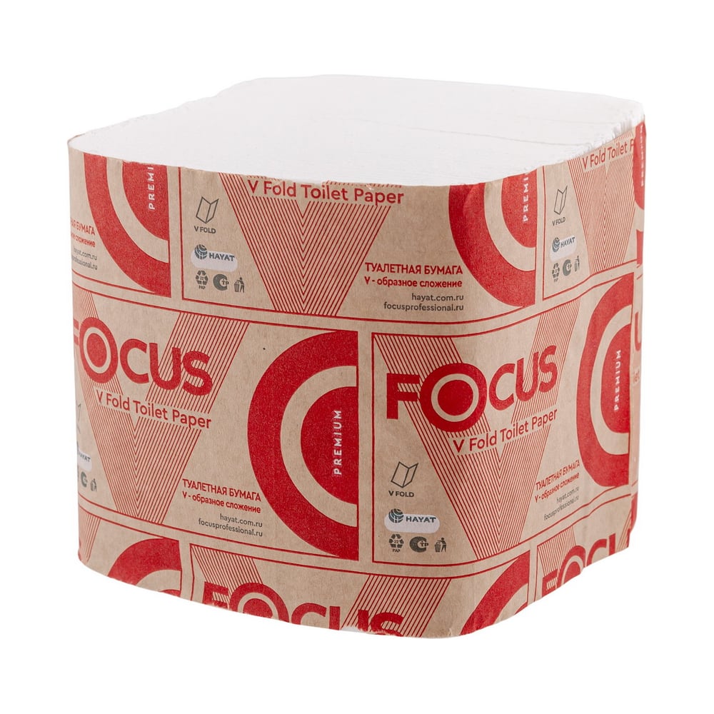 Изображение товара Бумага туалетная листовая 2-слойная Focus 230x180 мм 250 лист/пачке PREMIUM V-сложения БЕЛАЯ ЦЕЛЛЮЛОЗА 1/15 H-5083735