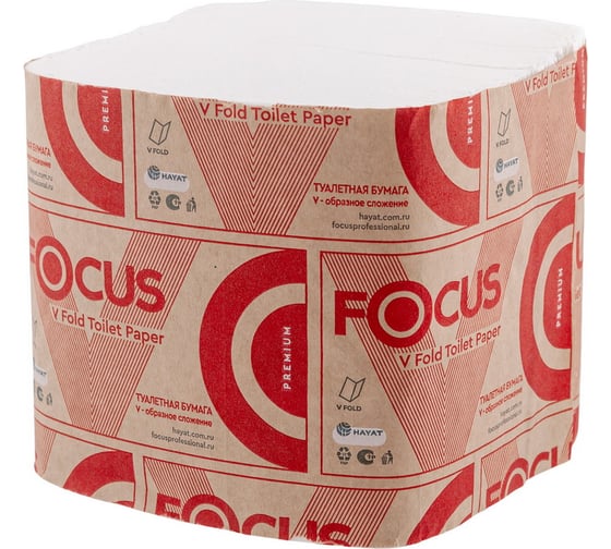 Изображение товара Бумага туалетная листовая 2-сл Focus 230x180 мм 250 лист/пачке PREMIUM V-сложения БЕЛАЯ ЦЕЛЛЮЛОЗА H-5083735
