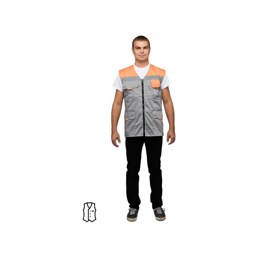Изображение товара Рабочий жилет ООО Комус л30-ЖЛ серый оранжевый р52-54 против загрязнений и механических воздействий