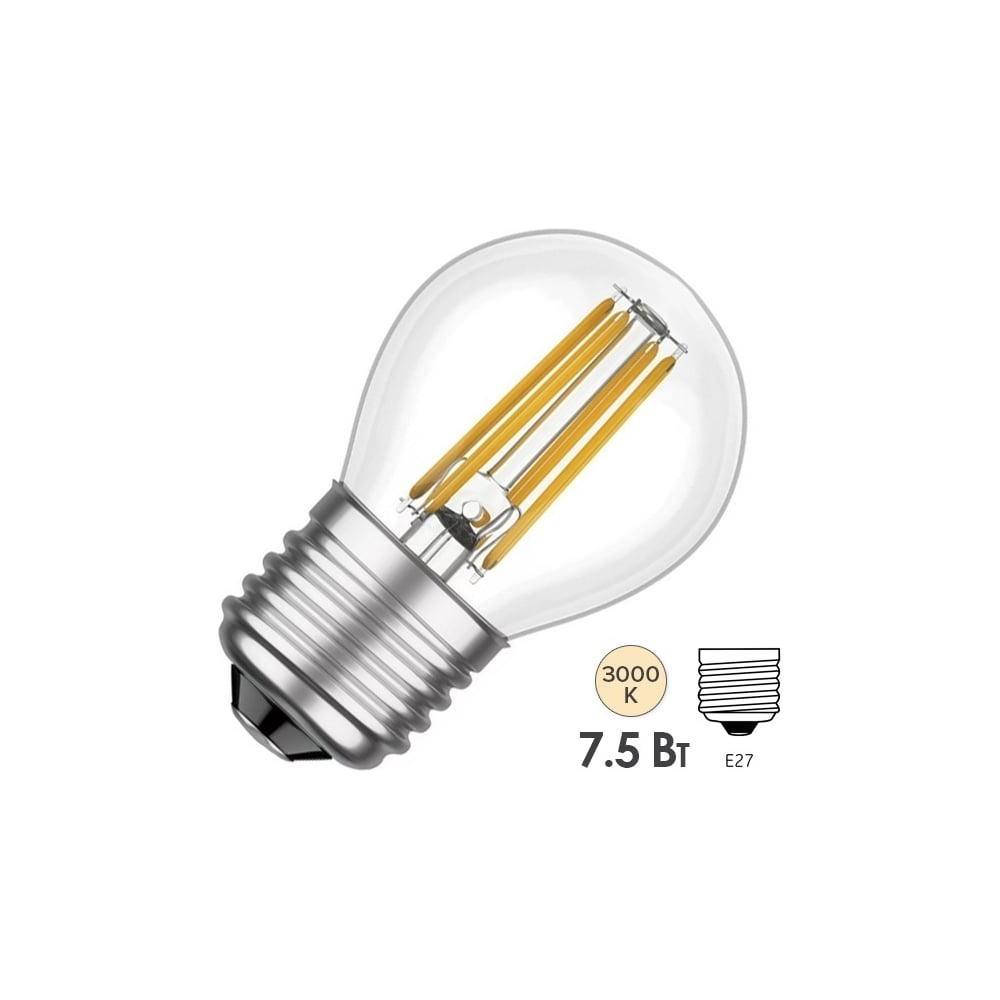 Изображение товара LED лампа G45 7.5W E27 3000K прозрачная Блок света Филамент Изображение товара LED лампа G45 7.5W E27 3000K прозрачная Блок света Филамент