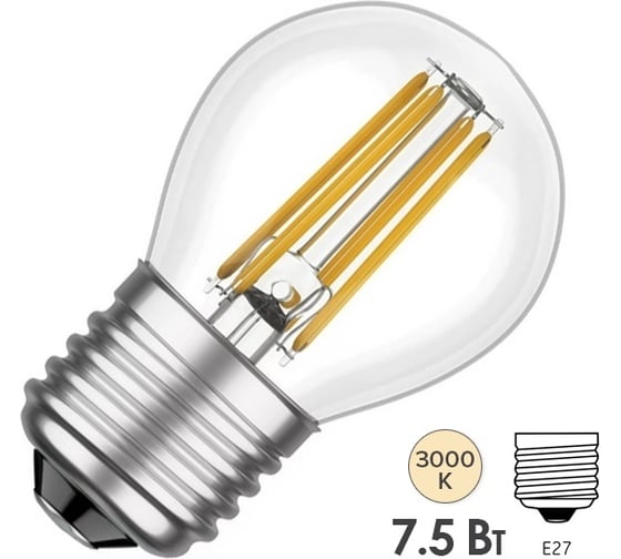 Изображение товара Лампа FL-LED Filament G45 7.5W E27 3000К 220V 750Лм 45x75мм FOTON_LIGHTING шарик прозрачная 609069