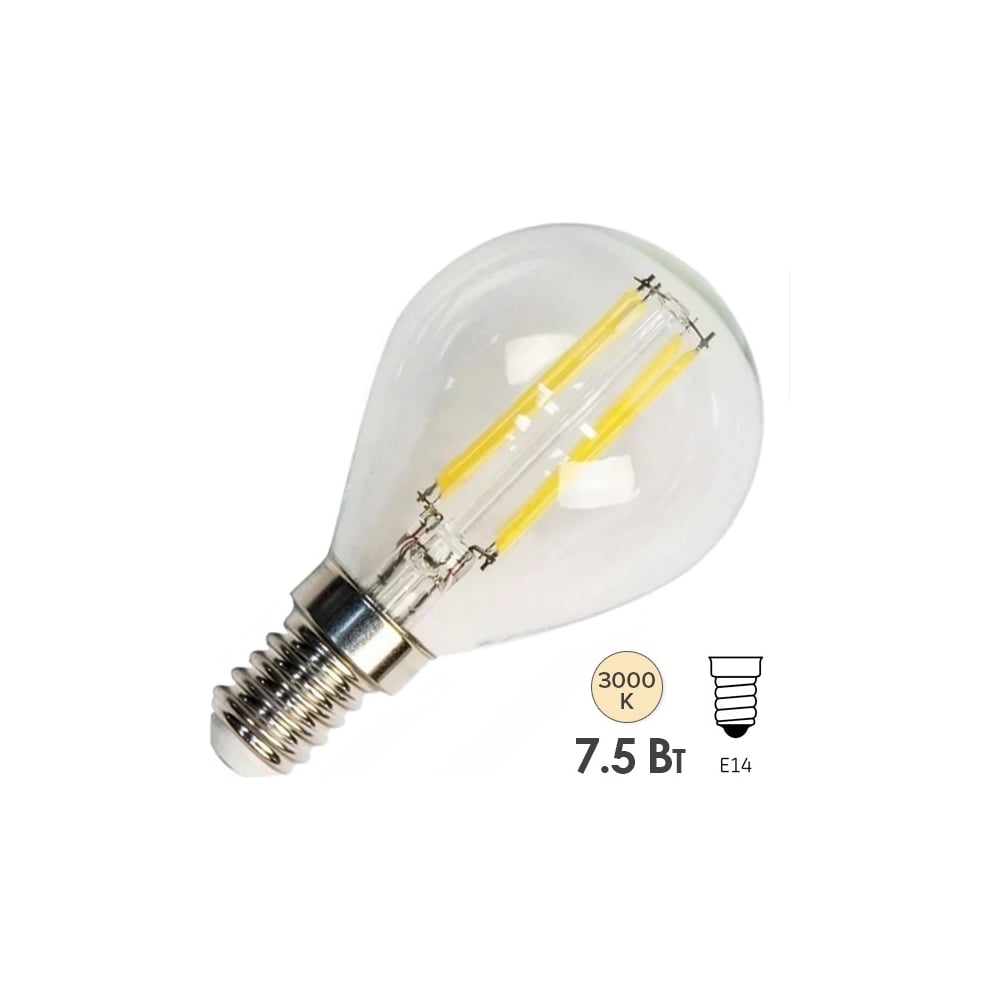 Изображение товара Лампа LED G45 7.5W E14 3000K прозрачная шарик 750Лм FOTON_LIGHTING Изображение товара Лампа LED G45 7.5W E14 3000K прозрачная шарик 750Лм FOTON_LIGHTING